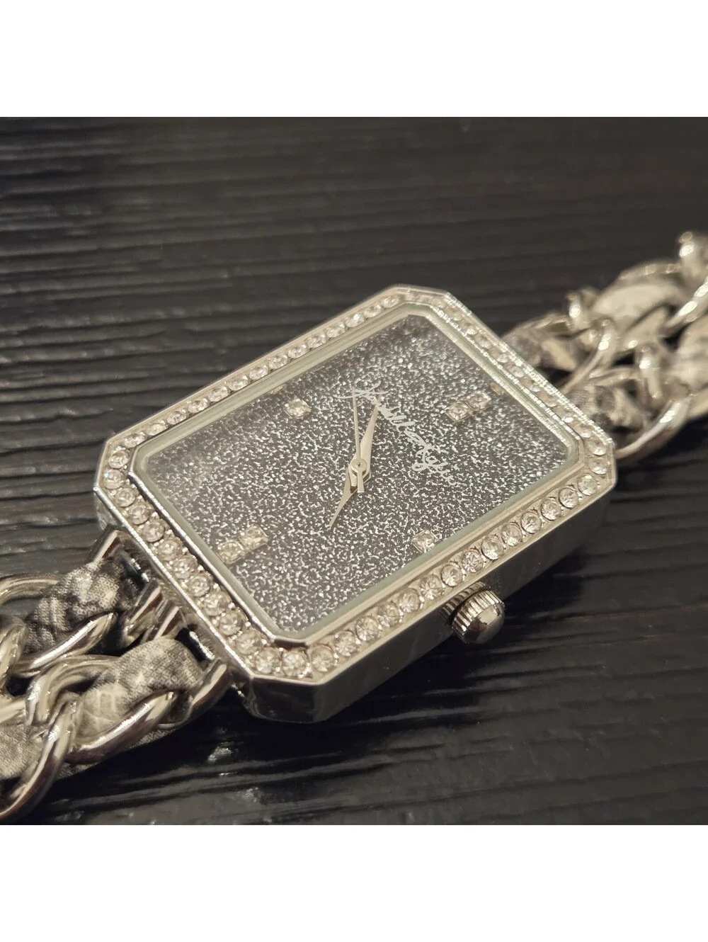 Kendall Kylie Silver Tone Rectangular Rhinestone Watch Womens Chain New In Box